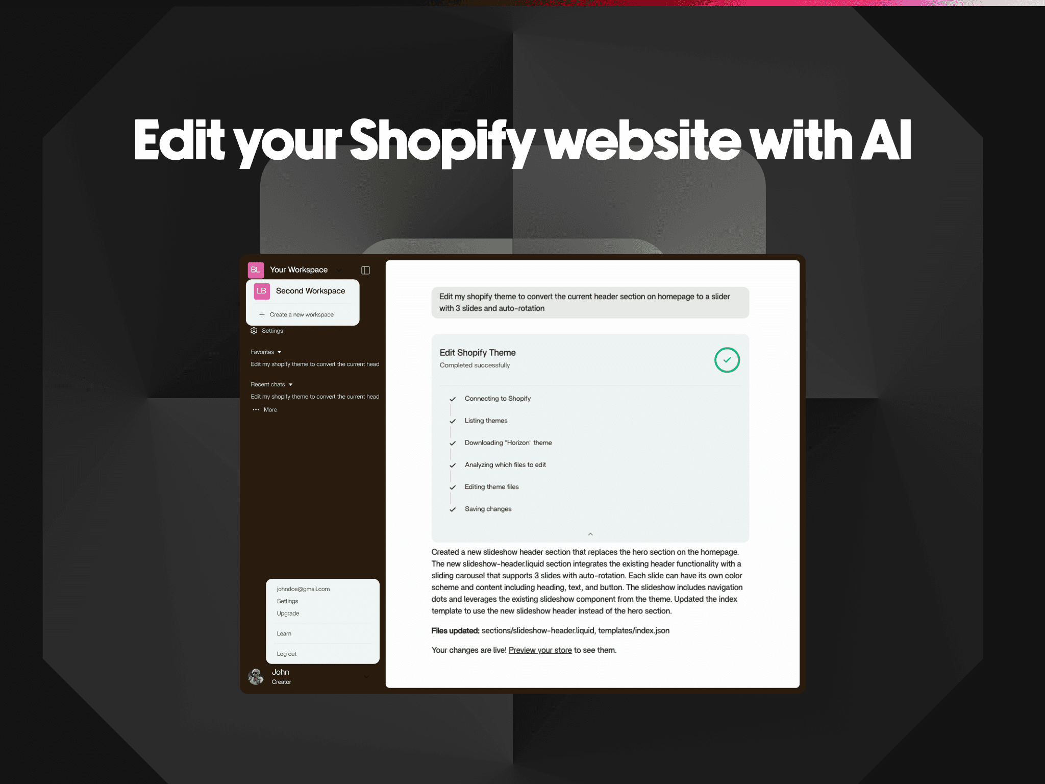 Edit your Shopify website with AI