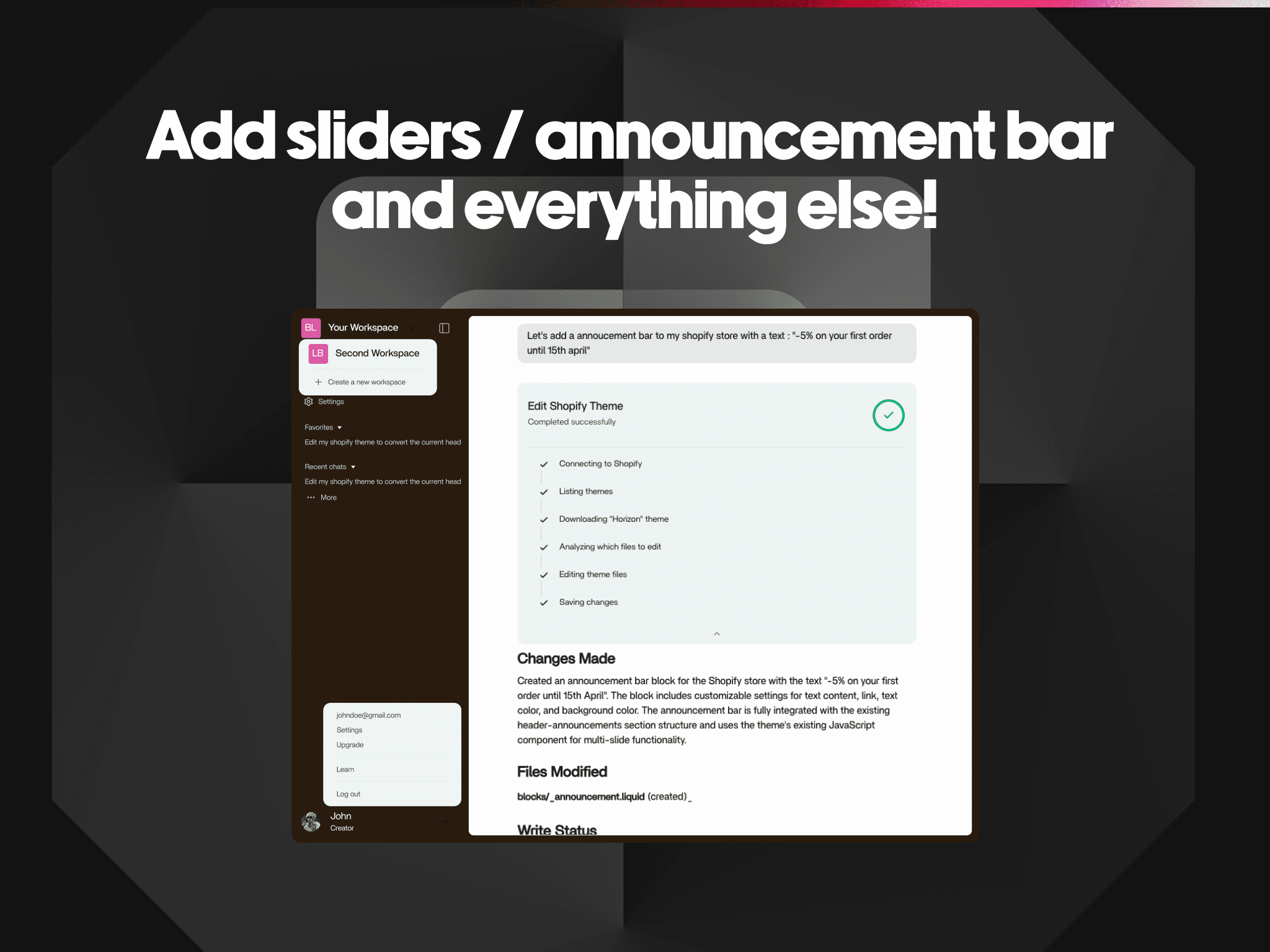 Add sliders, announcement bars, and more